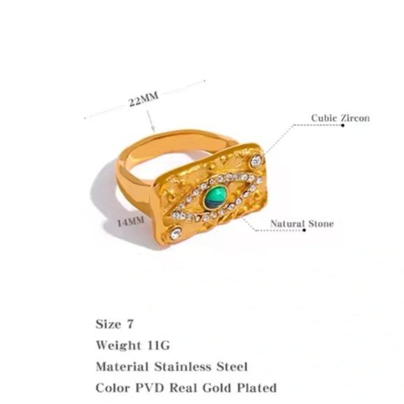 Baroque Malachite 18K Gold Stainless Steel Waterproof Eye Ring - Picture 6 of 16